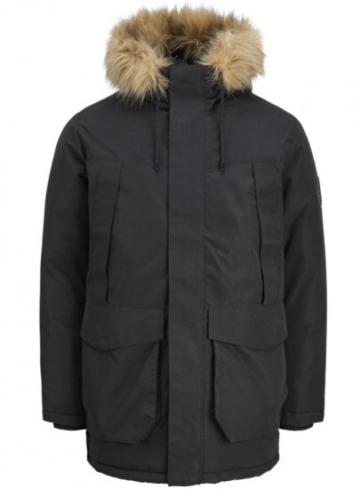 Jack & Jones Camp Faux Fur Parka Black - Jakne - Moške bunde za Močnejše Postave