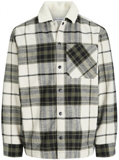Jack & Jones Zac Teddy Long Sleeve Overshirt Jacket Dusty Olive - Jakne - Moške bunde za Močnejše Postave