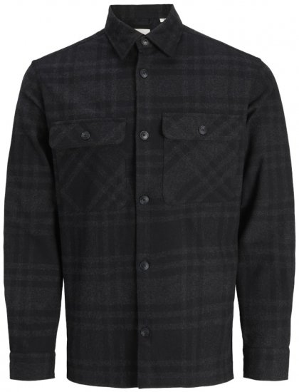 Jack & Jones Rayle Melange Check Long Sleeve Overshirt Black Beauty - Srajce - Moške srajce za Močnejše Postave