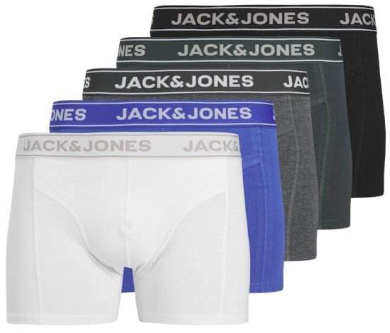 Jack & Jones Black Friday Trunks 5-Pack Black Grey Blue White - Spodnje perilo & kopalne hlače - Moško Spodnje Perilo za močnejše postave