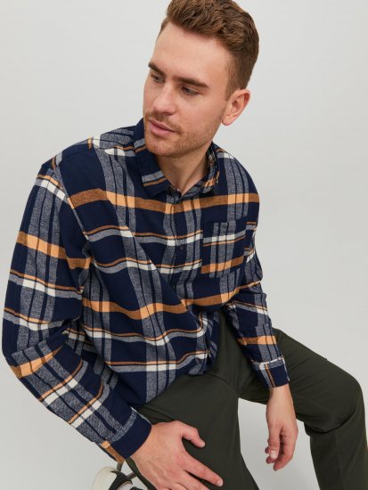 Jack & Jones JOROWEN CHECK COMFORT Shirt Navy - Srajce - Moške srajce za Močnejše Postave