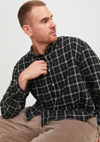 Jack & Jones JORCOZY FLANNEL CHECK SHIRT LS Black - Srajce - Moške srajce za Močnejše Postave