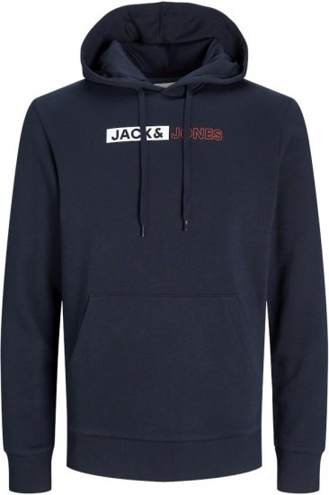Jack & Jones CORP LOGO PLAY 5 Print Hoodie Navy Blazer - Puloverji & jopice - Moški Puloverji & Jopice za Močnejše Postave