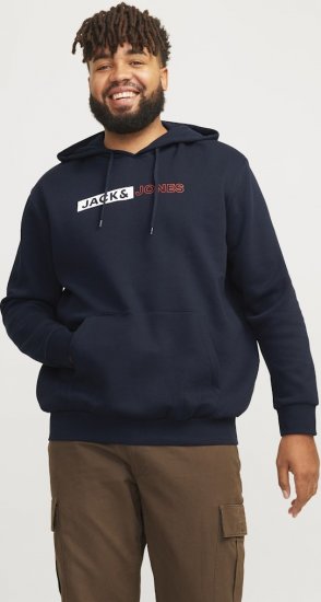 Jack & Jones CORP LOGO PLAY 5 Print Hoodie Navy Blazer - Puloverji & jopice - Moški Puloverji & Jopice za Močnejše Postave