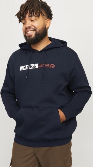 Jack & Jones CORP LOGO PLAY 5 Print Hoodie Navy Blazer - Puloverji & jopice - Moški Puloverji & Jopice za Močnejše Postave