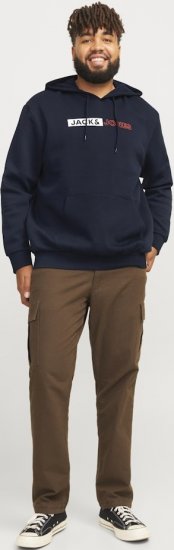 Jack & Jones CORP LOGO PLAY 5 Print Hoodie Navy Blazer - Puloverji & jopice - Moški Puloverji & Jopice za Močnejše Postave