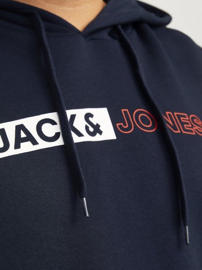 Jack & Jones CORP LOGO PLAY 5 Print Hoodie Navy Blazer - Puloverji & jopice - Moški Puloverji & Jopice za Močnejše Postave