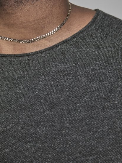 Jack & Jones HILL Knitted Sweater Dark Grey Melange - Puloverji & jopice - Moški Puloverji & Jopice za Močnejše Postave