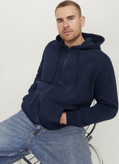 Jack & Jones BRADLEY Zip Hoodie Navy Blazer - Puloverji & jopice - Moški Puloverji & Jopice za Močnejše Postave