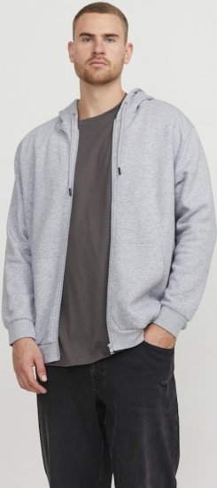 Jack & Jones BRADLEY Zip Hoodie Light Grey Melange - Puloverji & jopice - Moški Puloverji & Jopice za Močnejše Postave