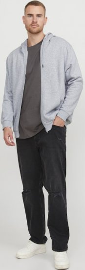 Jack & Jones BRADLEY Zip Hoodie Light Grey Melange - Puloverji & jopice - Moški Puloverji & Jopice za Močnejše Postave
