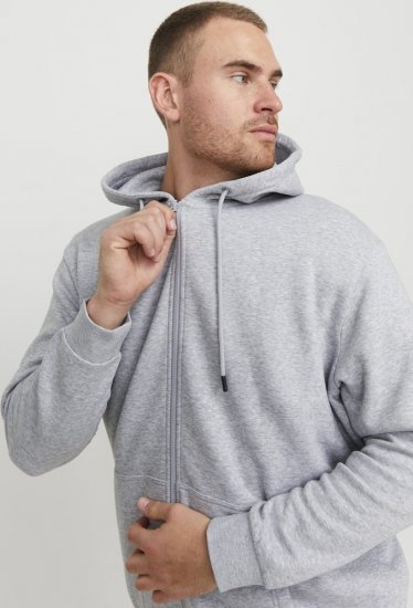 Jack & Jones BRADLEY Zip Hoodie Light Grey Melange - Puloverji & jopice - Moški Puloverji & Jopice za Močnejše Postave