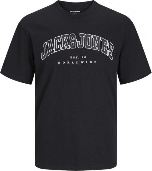 Jack & Jones CALEB VARSITY O-Neck T-Shirt Black - Kratke Majice - Moške kratke majice za močnejše postave