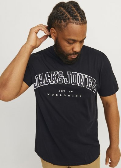 Jack & Jones CALEB VARSITY O-Neck T-Shirt Black - Kratke Majice - Moške kratke majice za močnejše postave
