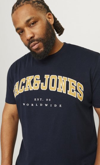 Jack & Jones CALEB VARSITY O-Neck T-Shirt Navy Blazer - Kratke Majice - Moške kratke majice za močnejše postave