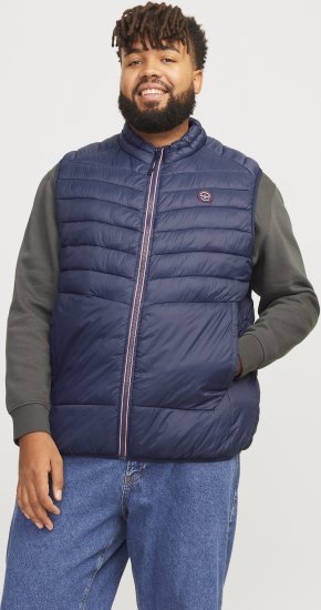 Jack & Jones SPRINT True Red Stitches BODYWARMER Navy Blazer - Jakne - Moške bunde za Močnejše Postave