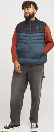Jack & Jones SPRINT Black Blocking BODYWARMER With Collar Dark Turquoise - Jakne - Moške bunde za Močnejše Postave
