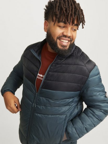 Jack & Jones SPRINT Black Blocking Quilted Collar Jacket Teal - Jakne - Moške bunde za Močnejše Postave