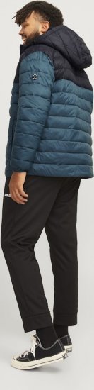 Jack & Jones SPRINT Black Blocking Quilted Hooded Jacket Turquoise Blue - Jakne - Moške bunde za Močnejše Postave