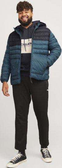 Jack & Jones SPRINT Black Blocking Quilted Hooded Jacket Turquoise Blue - Jakne - Moške bunde za Močnejše Postave