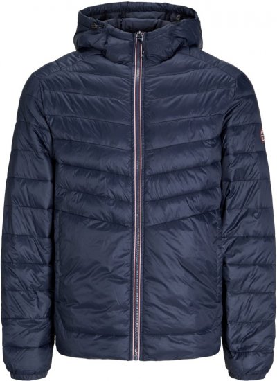 Jack & Jones SPRINT Red Stitches Quilted Hooded Jacket Navy Blazer - Jakne - Moške bunde za Močnejše Postave