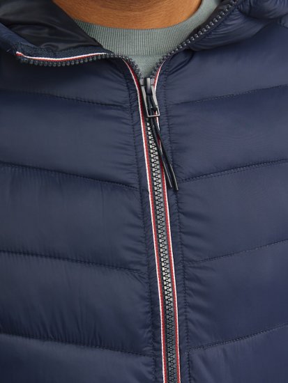 Jack & Jones SPRINT Red Stitches Quilted Hooded Jacket Navy Blazer - Jakne - Moške bunde za Močnejše Postave