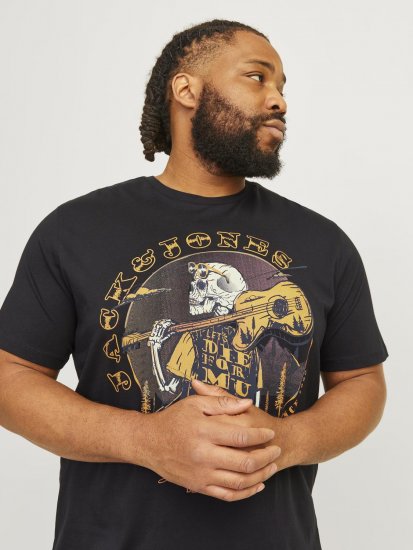 Jack & Jones JJSKULL ROCK T-Shirt Black - Kratke Majice - Moške kratke majice za močnejše postave