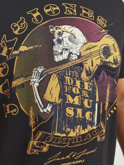 Jack & Jones JJSKULL ROCK T-Shirt Black - Kratke Majice - Moške kratke majice za močnejše postave