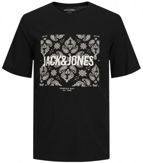 Jack & Jones JJPAISLEY T-Shirt Black - Kratke Majice - Moške kratke majice za močnejše postave