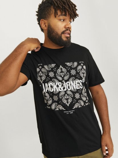 Jack & Jones JJPAISLEY T-Shirt Black - Kratke Majice - Moške kratke majice za močnejše postave
