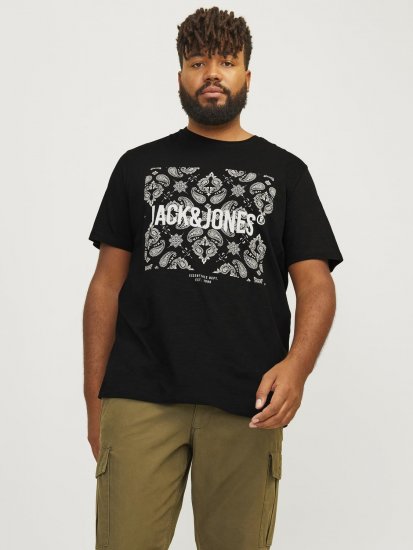Jack & Jones JJPAISLEY T-Shirt Black - Kratke Majice - Moške kratke majice za močnejše postave