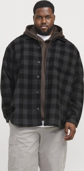 Jack & Jones ZAC BRUSHED Long Sleeve OVERSHIRT Grey - Srajce - Moške srajce za Močnejše Postave