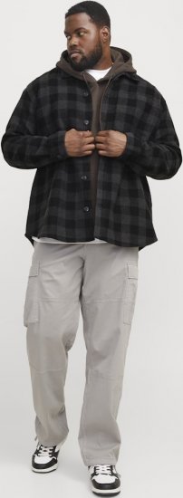 Jack & Jones ZAC BRUSHED Long Sleeve OVERSHIRT Grey - Srajce - Moške srajce za Močnejše Postave