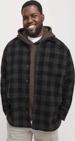 Jack & Jones ZAC BRUSHED Long Sleeve OVERSHIRT Grey - Srajce - Moške srajce za Močnejše Postave