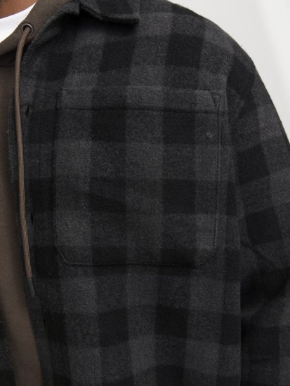 Jack & Jones ZAC BRUSHED Long Sleeve OVERSHIRT Grey - Srajce - Moške srajce za Močnejše Postave