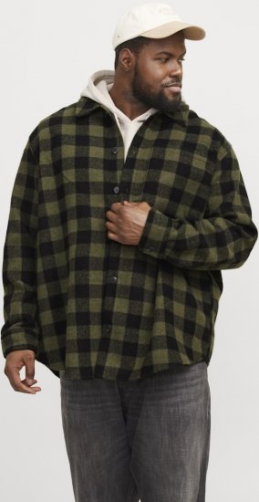 Jack & Jones ZAC Brushed Long Sleeve Overshirt Green - Srajce - Moške srajce za Močnejše Postave