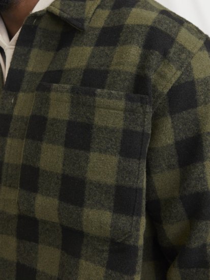 Jack & Jones ZAC Brushed Long Sleeve Overshirt Green - Srajce - Moške srajce za Močnejše Postave