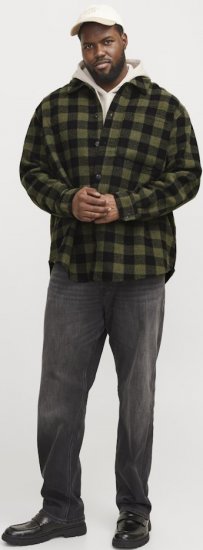 Jack & Jones ZAC Brushed Long Sleeve Overshirt Green - Srajce - Moške srajce za Močnejše Postave