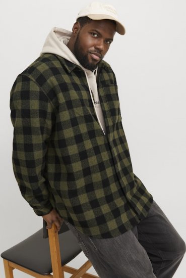 Jack & Jones ZAC Brushed Long Sleeve Overshirt Green - Srajce - Moške srajce za Močnejše Postave