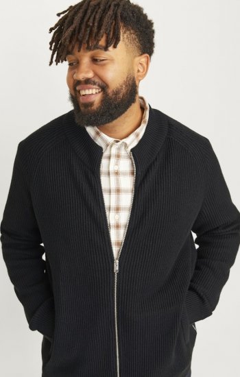 Jack & Jones PANNEL Turtleneck Knitted Sweater with Zipper Black - Puloverji & jopice - Moški Puloverji & Jopice za Močnejše Postave