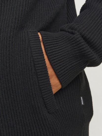 Jack & Jones PANNEL Turtleneck Knitted Sweater with Zipper Black - Puloverji & jopice - Moški Puloverji & Jopice za Močnejše Postave