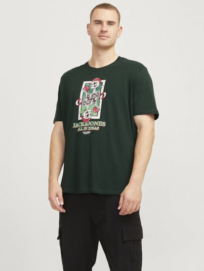 Jack & Jones XMAS Christmas Skull T-Shirt Dark Slate Grey - Kratke Majice - Moške kratke majice za močnejše postave