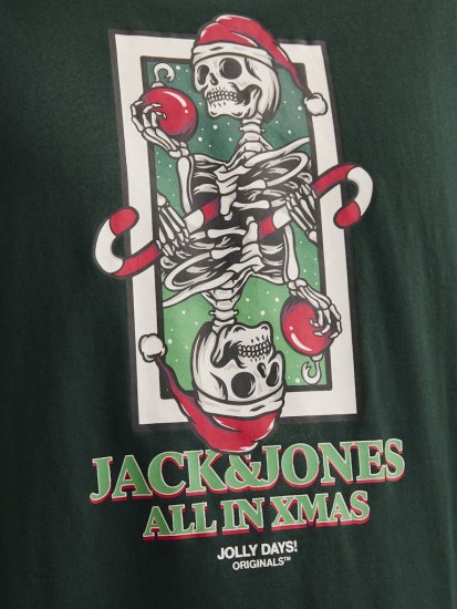 Jack & Jones XMAS Christmas Skull T-Shirt Dark Slate Grey - Kratke Majice - Moške kratke majice za močnejše postave
