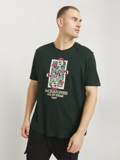 Jack & Jones XMAS Christmas Skull T-Shirt Dark Slate Grey - Kratke Majice - Moške kratke majice za močnejše postave