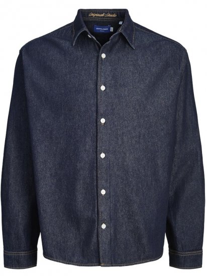 Jack & Jones Norrebro Denim Long Sleeve Shirt Dark Blue Denim - Srajce - Moške srajce za Močnejše Postave