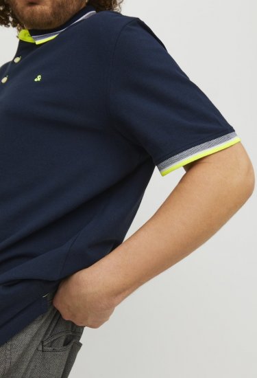Jack & Jones PAULOS Short Sleeve Polo Dark Navy/NEON - Polo majice - Moške Polo Majice za Močnejše Postave