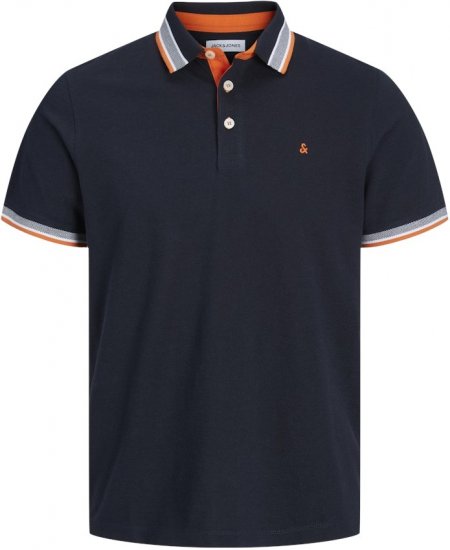 Jack & Jones PAULOS Short Sleeve Polo Black Navy/NEON - Polo majice - Moške Polo Majice za Močnejše Postave