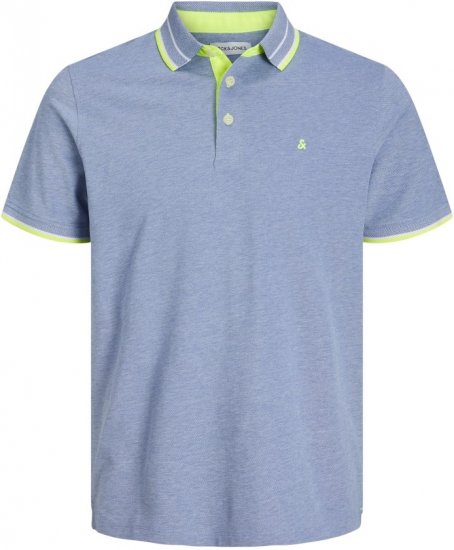 Jack & Jones PAULOS Short Sleeve Polo Light Blue/NEON - Polo majice - Moške Polo Majice za Močnejše Postave