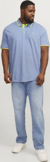Jack & Jones PAULOS Short Sleeve Polo Light Blue/NEON - Polo majice - Moške Polo Majice za Močnejše Postave