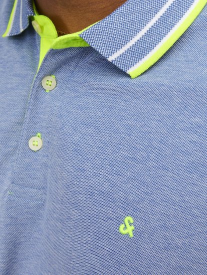 Jack & Jones PAULOS Short Sleeve Polo Light Blue/NEON - Polo majice - Moške Polo Majice za Močnejše Postave